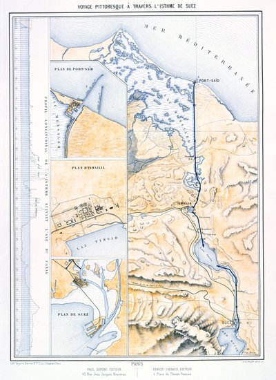 Karte des Suezkanals, ca. 1870 von A. Le Bealle